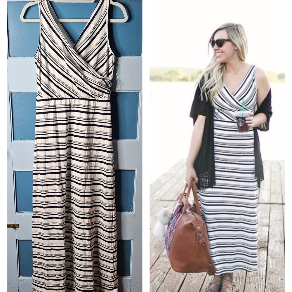 AJ My Amelia James Navy & White Striped Maxi Dress NWOT